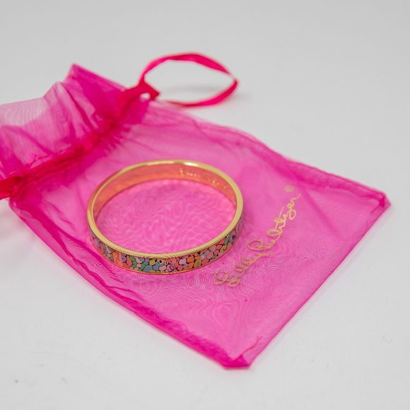 Lilly Pulitzer Gypsy Jungle Floral Flower Print Pattern Gold Bangle Bracelet - Picture 1 of 3